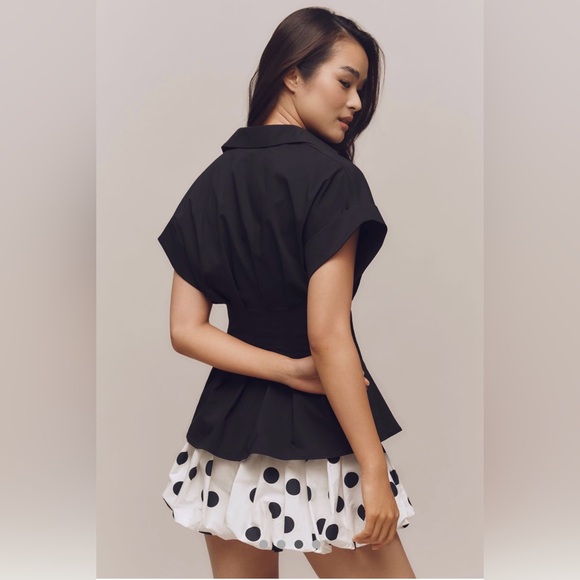 NWT Anthropologie Exquise The Tobie Double  Buckle Belted Black Women's Top Sz L - Picture 2 of 8